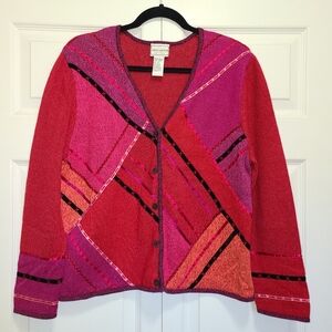 Vintage Napa Valley Red Purple Button Cardigan Embroidered‎ Ribbon L colorful